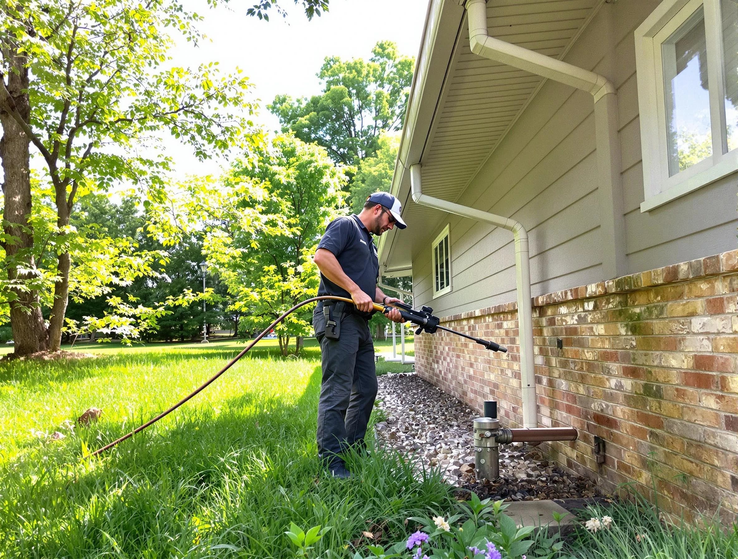 Aurora Roofing Company removing debris from a downspout in Aurora, OH