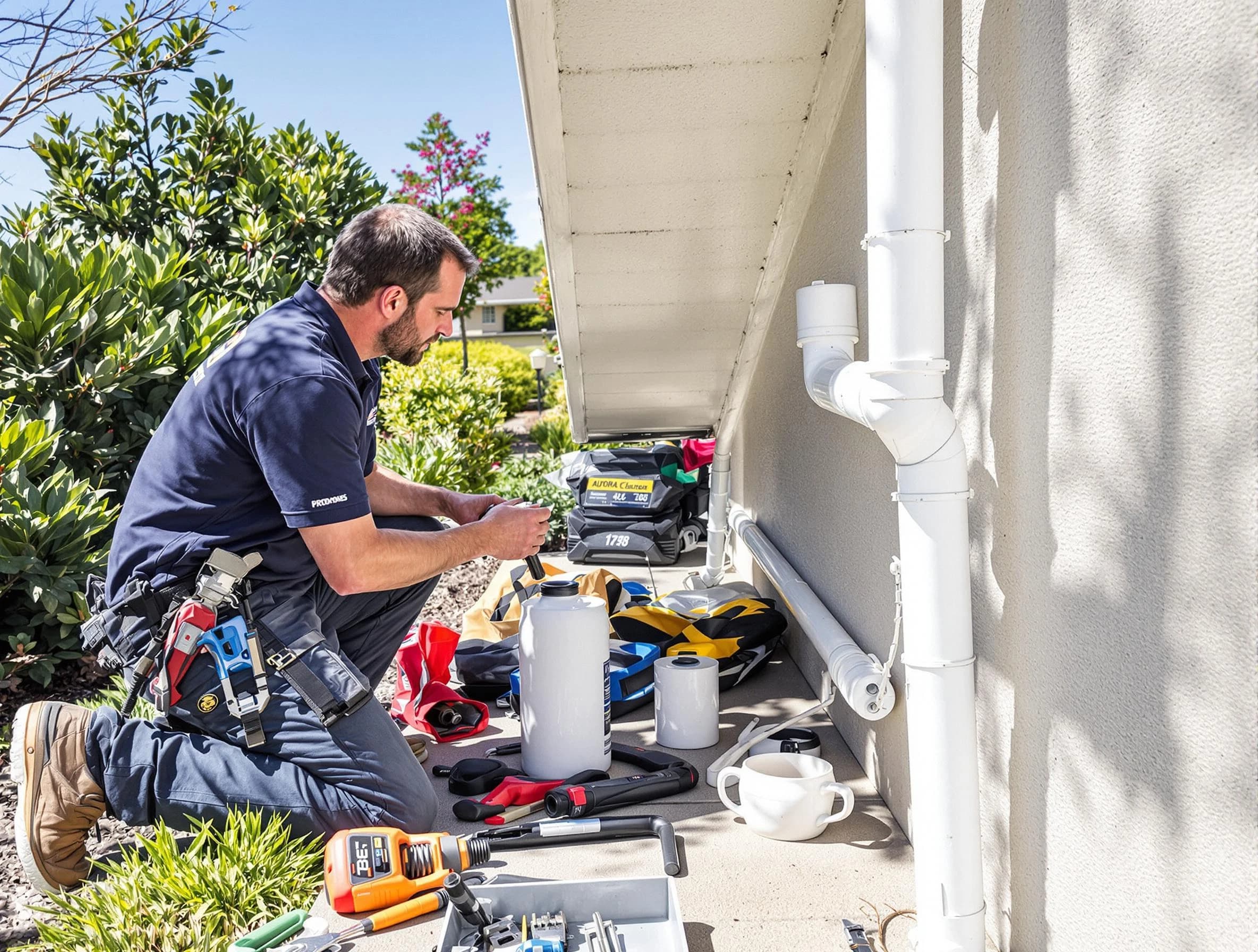 Aurora Roofing Company expert fixing a downspout in Aurora, OH