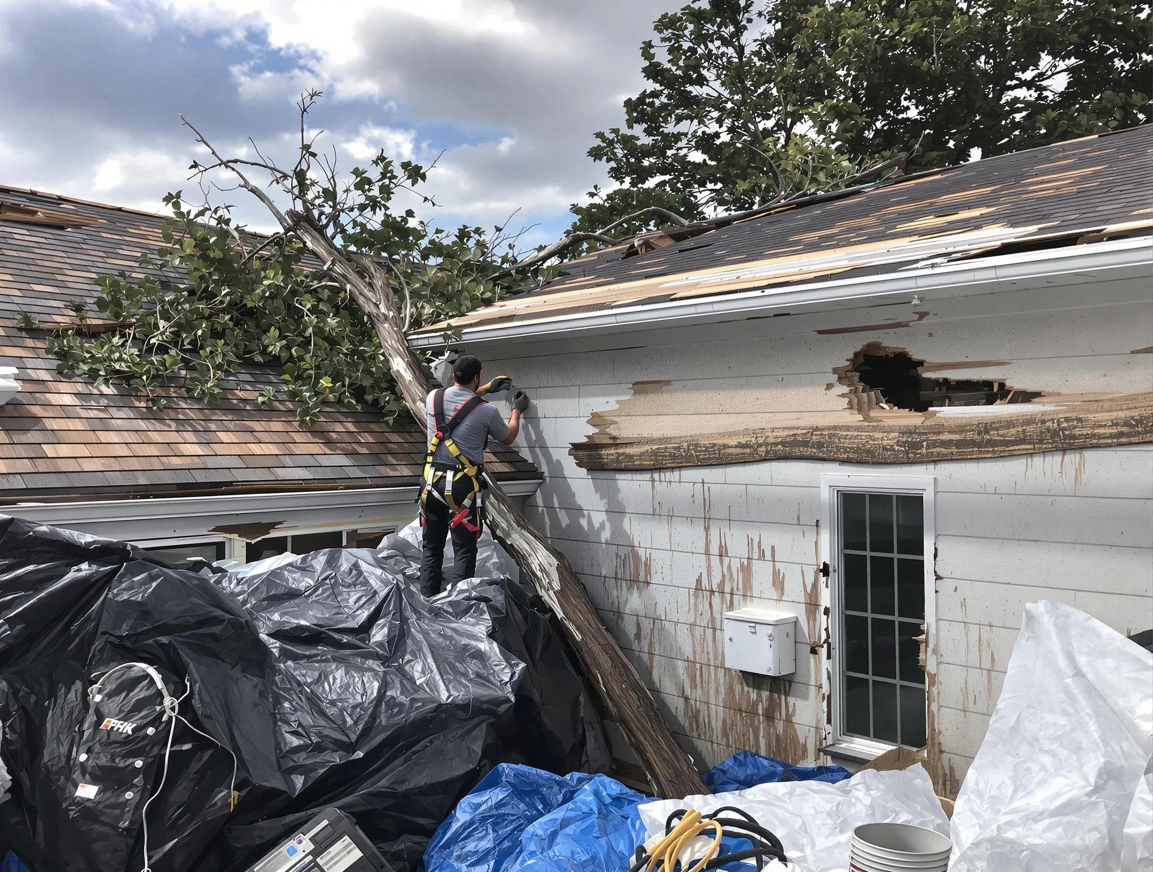 Aurora Roofing Company technicians handling urgent roof damage in Aurora, OH