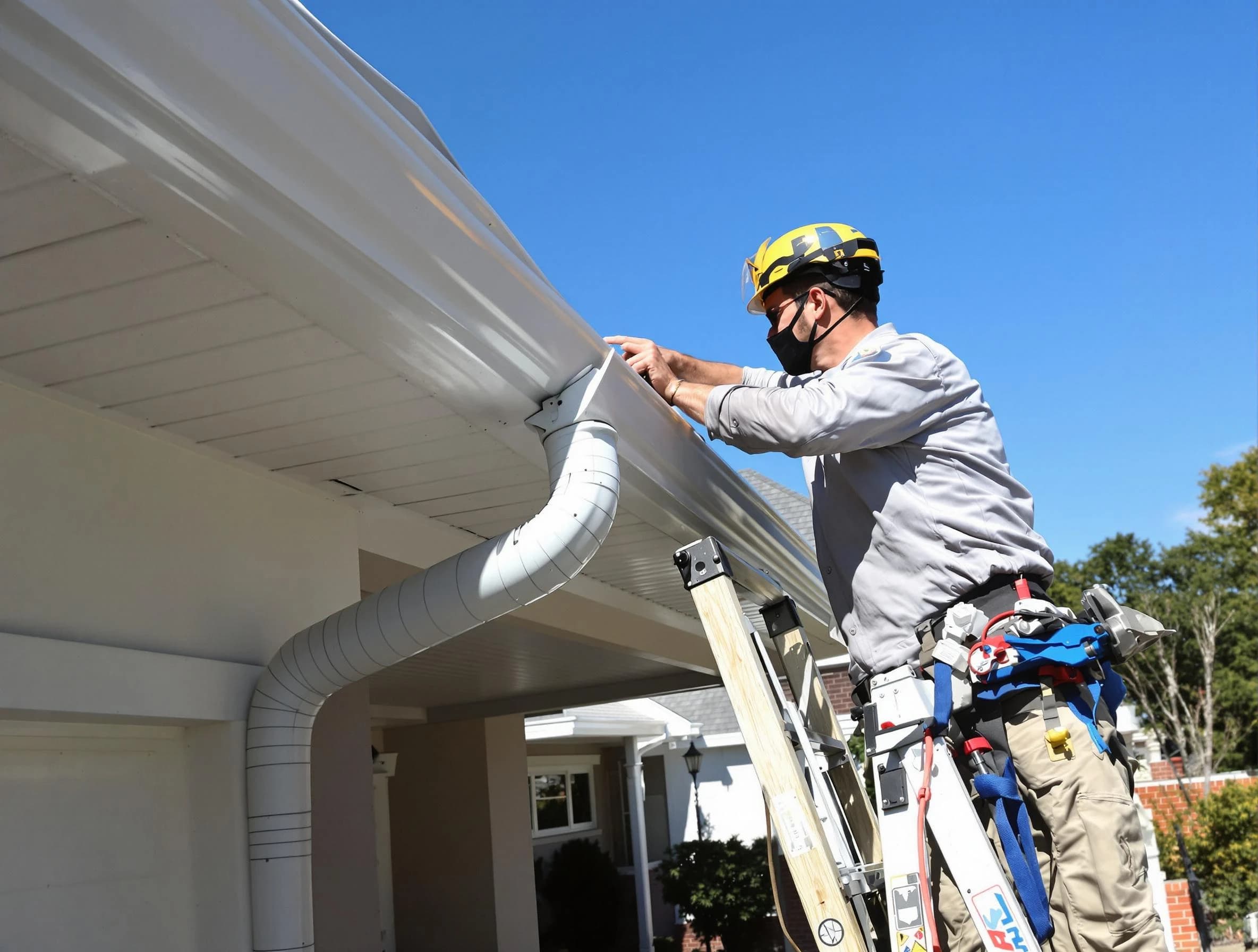 Close-up on a freshly sealed gutter joint by Aurora Roofing Company in Aurora, OH