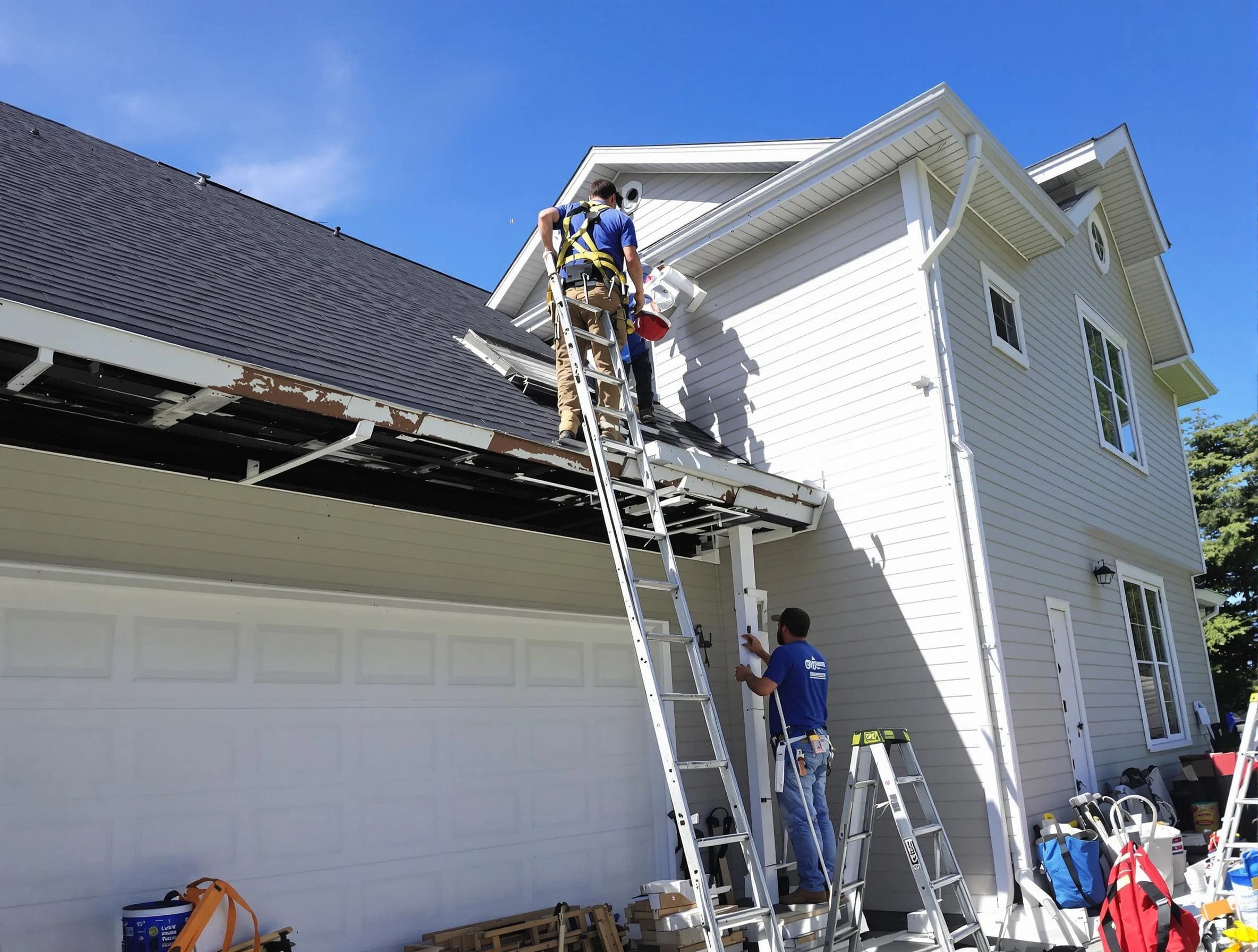 Newly replaced gutters by Aurora Roofing Company in Aurora, OH