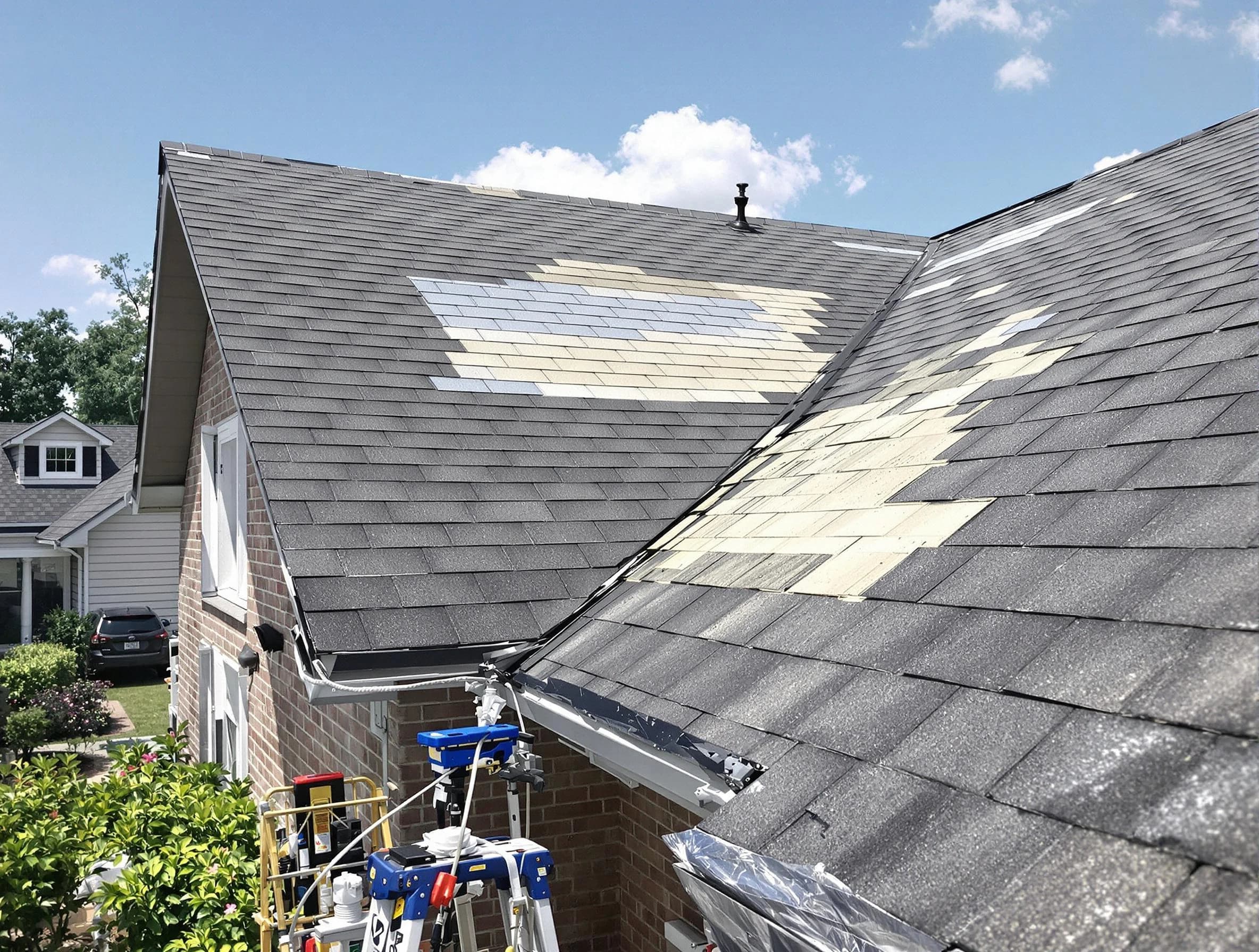 Close-up of roof repairs by Aurora Roofing Company in Aurora, OH