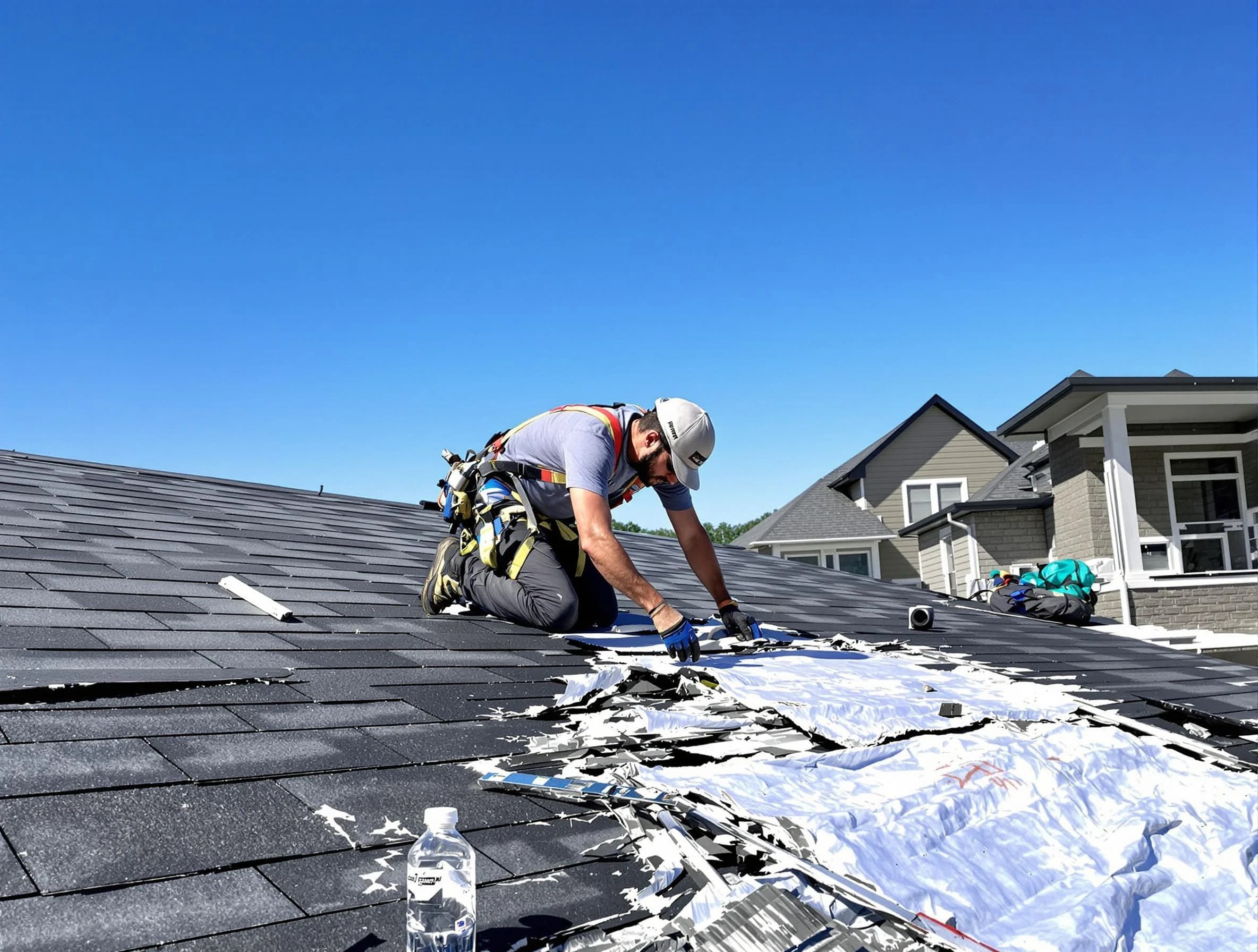 Aurora Roofing Company repairing a roof section in Aurora, OH