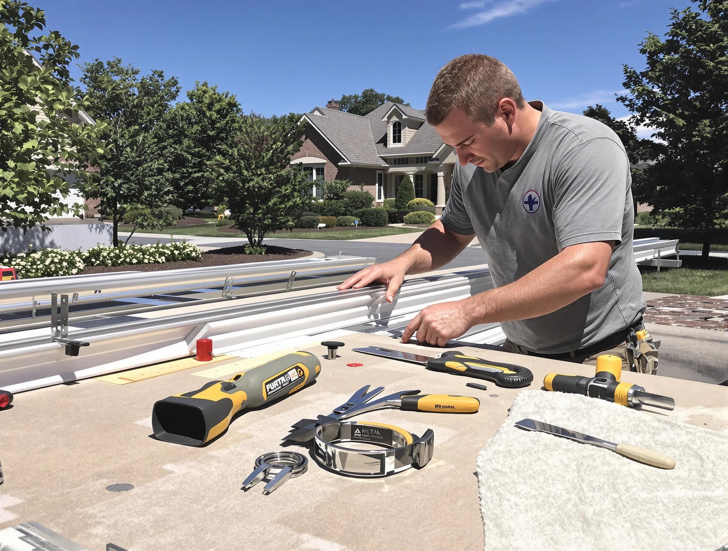 Freshly installed seamless gutter by Aurora Roofing Company in Aurora, OH